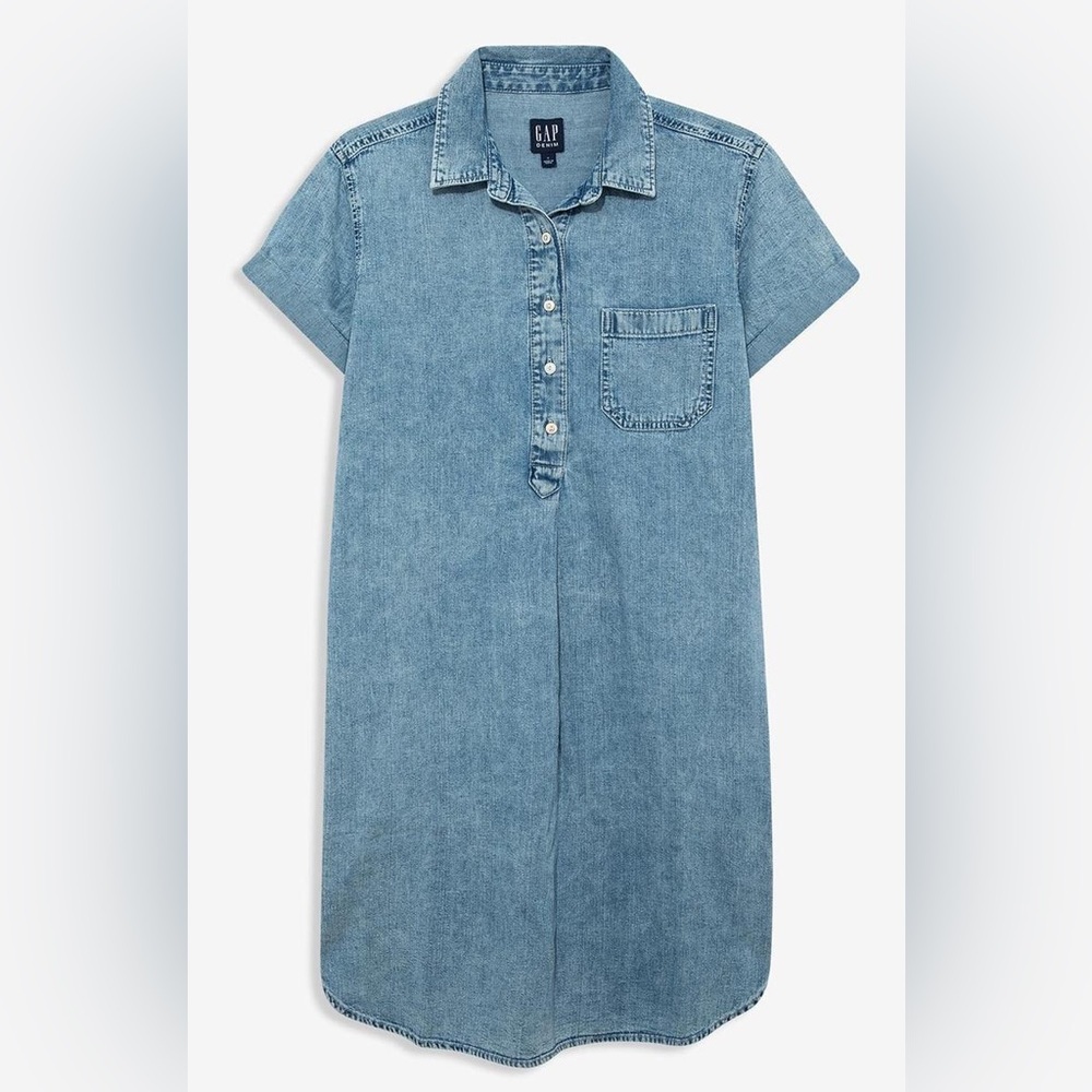GAP Denim Shirt Dress |Chambray Button Front w/ Pockets | Size S